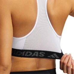 Adidas Don't Rest Badge Of Sport Women's Sports Bra (White/Black) -Racquet Equipment Store GM2834 APP on model detail 2 white