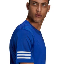 Adidas Men's 3 Stripes Club Top (Blue/White) 4 Adidas Men's 3 Stripes Club Top (Blue/White) -Racquet Equipment Store H34690 APP on model detail 1 white