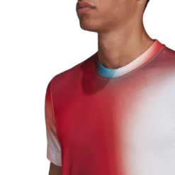 Adidas Men's Melbourne FreeLift Printed Top (White/Vivid Red/Black) 9 Adidas Men's Melbourne FreeLift Printed Top (White/Vivid Red/Black) -Racquet Equipment Store H67126 APP on model detail 2 white