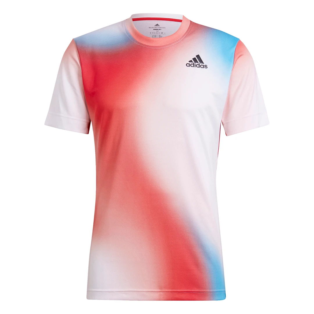 adidas Men's Melbourne FreeLift Printed Top (White/Vivid Red/Black) Adidas Men's Melbourne FreeLift Printed Top (White/Vivid Red/Black) -Racquet Equipment Store H67126 APP photo front white