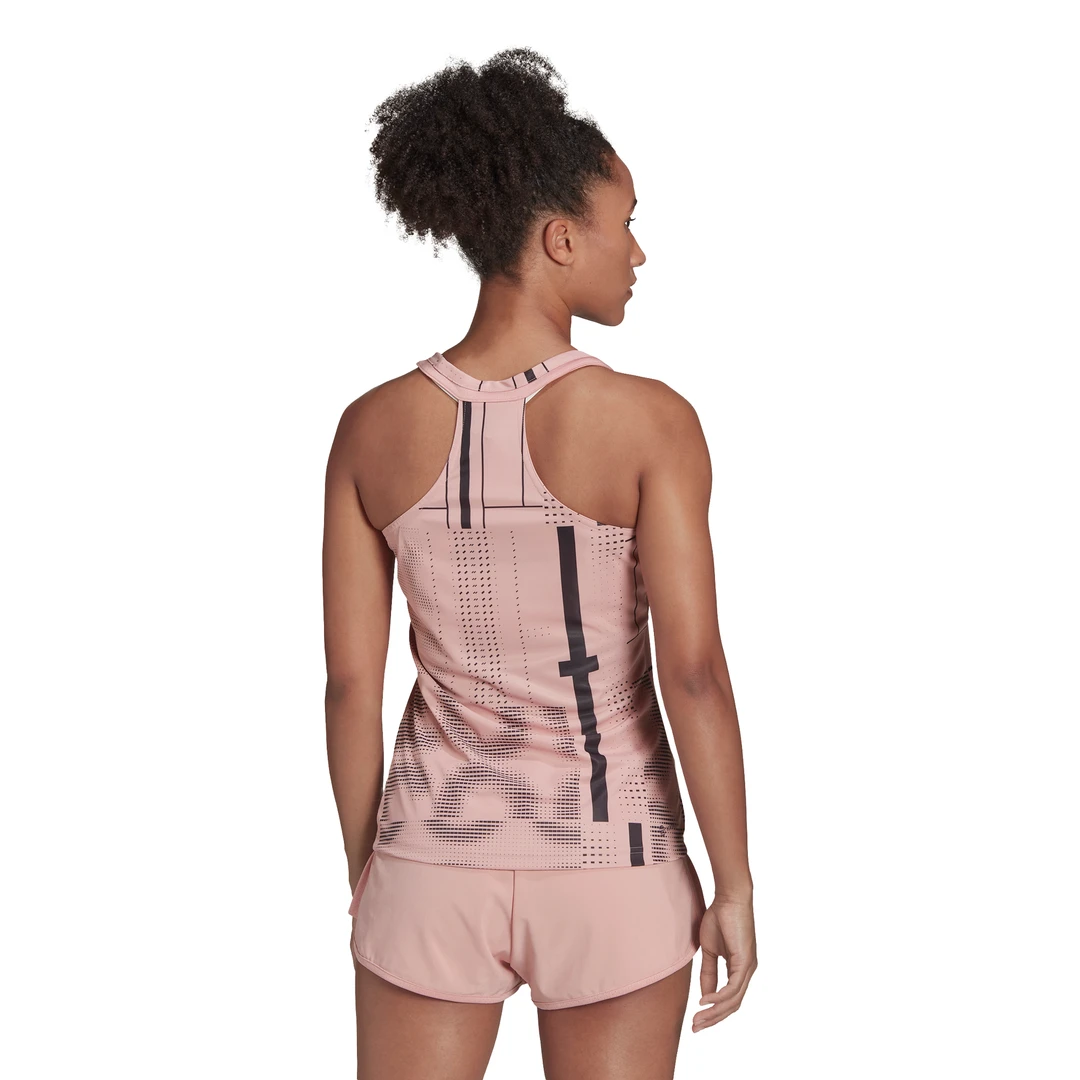 adidas Women's Club Tennis Graphic Tank Top (Wonder Mauve/Black) Adidas Women's Club Tennis Graphic Tank Top (Wonder Mauve/Black) -Racquet Equipment Store HB9093 APP on model back white