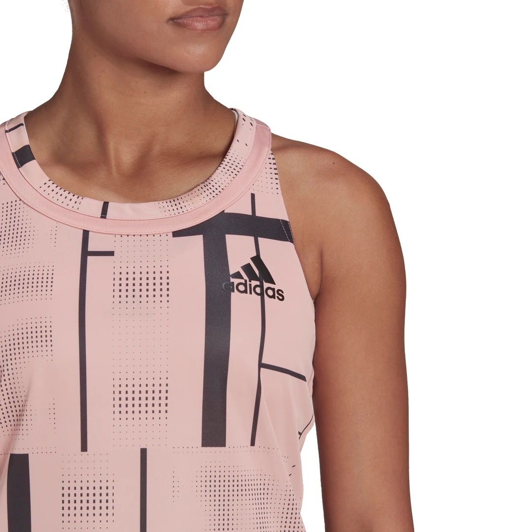 adidas Women's Club Tennis Graphic Tank Top (Wonder Mauve/Black) Adidas Women's Club Tennis Graphic Tank Top (Wonder Mauve/Black) -Racquet Equipment Store HB9093 APP on model detail 1 white