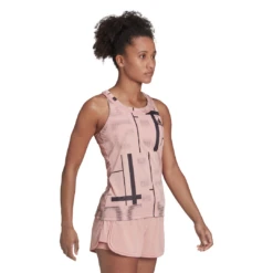 Adidas Women's Club Tennis Graphic Tank Top (Wonder Mauve/Black) 5 Adidas Women's Club Tennis Graphic Tank Top (Wonder Mauve/Black) -Racquet Equipment Store HB9093 APP on model walking white