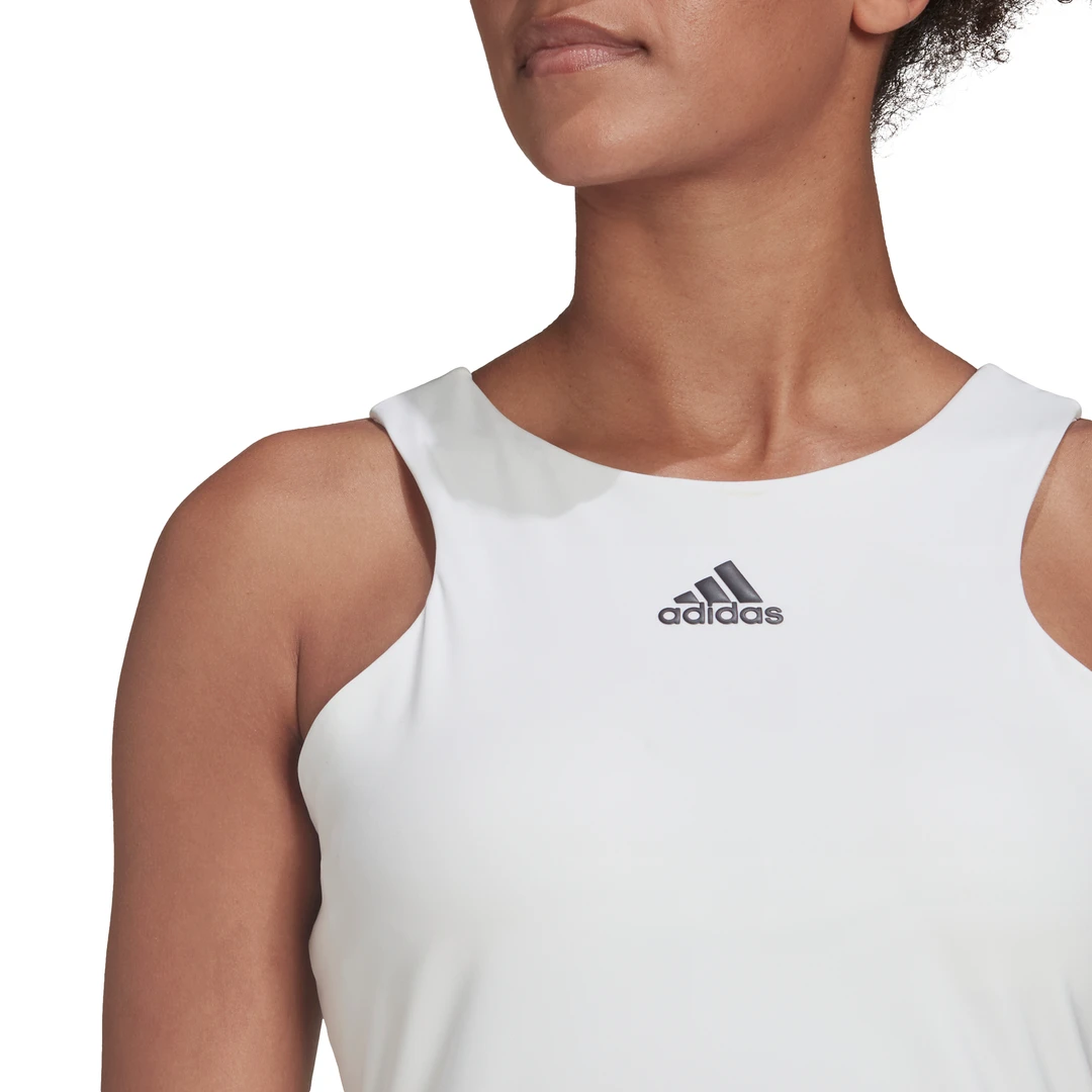 adidas Women's Tennis Y-Tank Top (White) Adidas Women's Tennis Y-Tank Top (White) -Racquet Equipment Store HF0842 APP on model detail 1 white