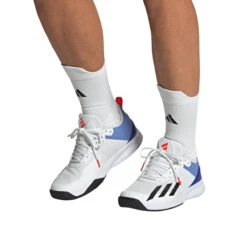 Adidas Courtflash Speed Men's Tennis Shoe (White/Black) -Racquet Equipment Store HQ8481 11 FOOTWEAR OnModel FrontView transparent