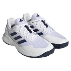 Adidas GameCourt 2 Men's Tennis Shoe (White/Navy) -Racquet Equipment Store HQ8809 6 FOOTWEAR Photography FrontLateralTopView transparent