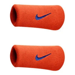 Nike Swoosh Doublewide Wristbands 2 Pack (Orange/Navy)