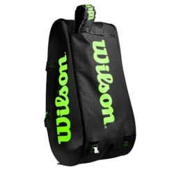 Wilson Super Tour 15 Pack Racquet Bag (Black/Green) -Racquet Equipment Store WR8004101001 Super Tour 3 Comp BKGR Removable Straps Detail