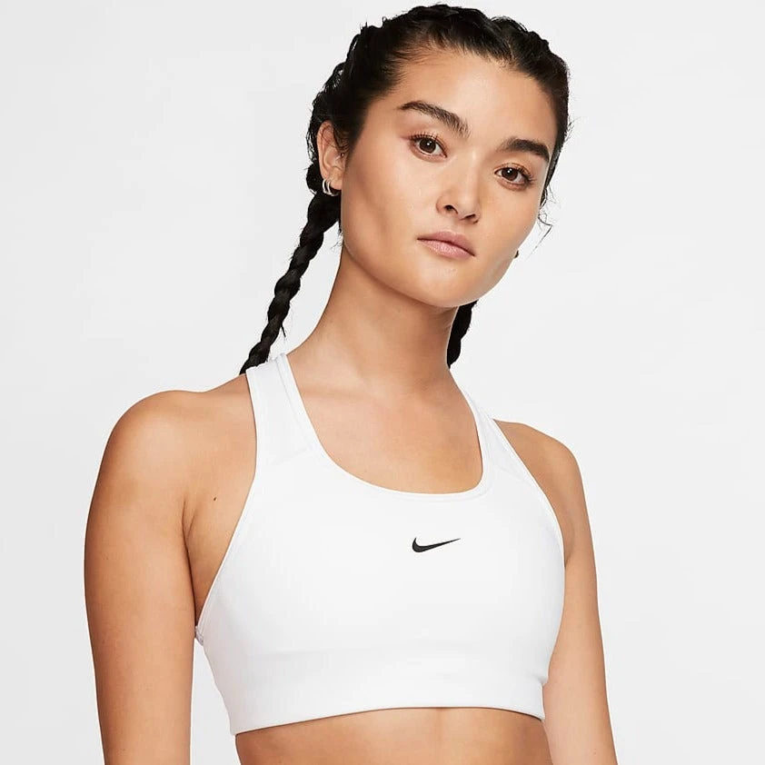 Nike Women's Dri-FIT Swoosh Medium Support 1 Piece Pad Sports Bra (White/Black) Nike Women's Dri-FIT Swoosh Medium Support 1 Piece Pad Sports Bra (White/Black) -Racquet Equipment Store dri fit swoosh support 1 piece pad sports bra